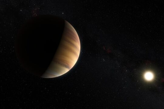 Exoplaneten - Exoplaneten kreisen um Sterne außerhalb unseres Sonnensystems. 1995 wurde mit<em> 51 Pegasi b </em>der erste Exoplanet entdeckt. Er befindet sich im Umlauf eines 50 Lichtjahre entfernten Sterns (Bild: Künstlerische  Darstellung). - © ESO / M. Kornmesser / Nick Risinger (skysurvey.org) (cc-by 4.0)